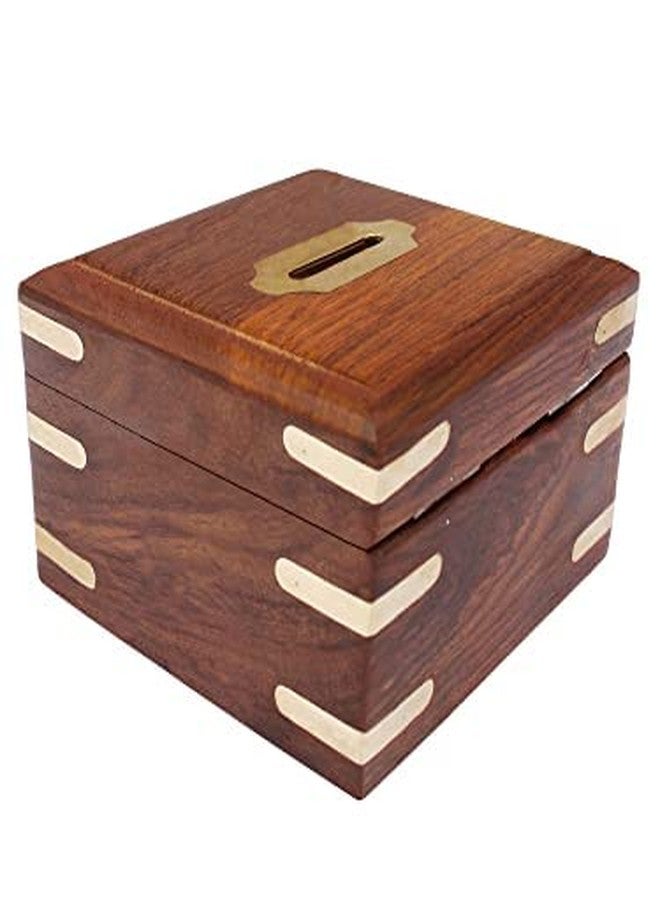 GURU JEE Handmade Indian Wooden Piggy Bank Decoration Unique Keepsake Small Square Piggy Money Saving Bank Gifts for Kids and Adults (Design 2) - Image 5